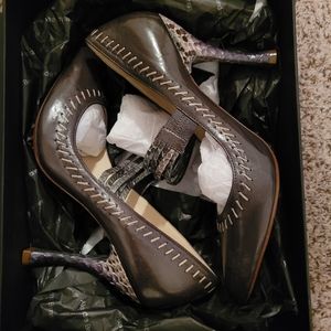 Alexandre Birman brown leather and snakeskin pump sz 9N